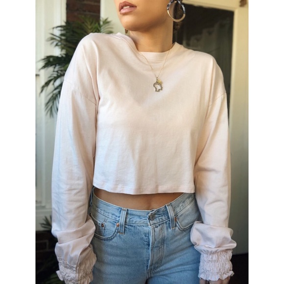 Tops - Ana M Pink Puff Sleeve Crop Top